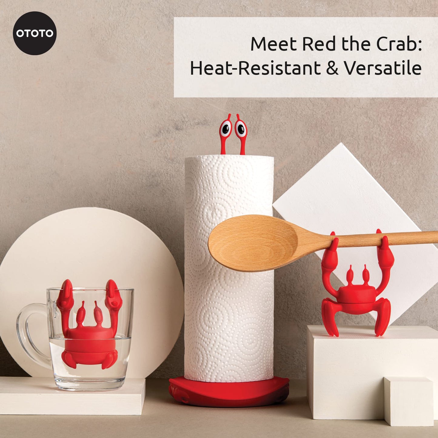 OTOTO Red the Crab Silicone Utensil Rest - Kitchen Gifts, Silicone Spoon Rest for Stove Top - Heat-Resistant, Funny Kitchen Gifts, Cooking Gifts - Non-Slip Spoon Holder Stove Organizer, Steam Releaser