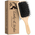 Hair Brush, Sosoon Boar Bristle Paddle Hairbrush for Long Short Thick Thin Curly Straight Wavy Dry Hair for Men Women Kids, No More Tangle, Giftbox & Tail Comb Included