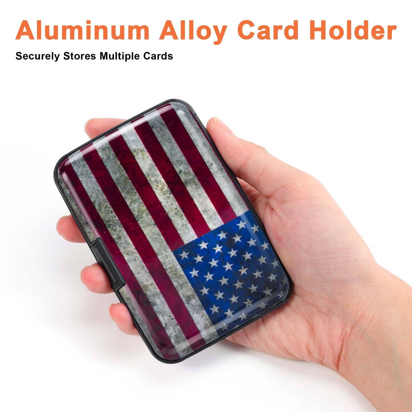 Mayski Credit Card Holder, RFID Blocking, Aluminum Alloy Hard Case, Small Mini Business Metal Wallet for Women Men, Flag