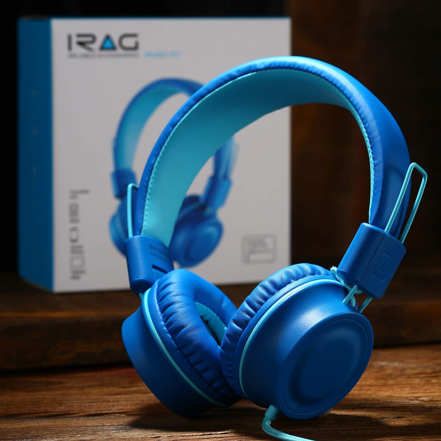 iRAG J01 Kids Headphones Foldable Stereo Tangle-Free 5ft Long Cord 3.5mm Jack Plug in Wired On-Ear Headset for iPad/Amazon Kindle Fire/Toddler/Boys/Girls/School/Laptop/Tablet(Ocean Blue)