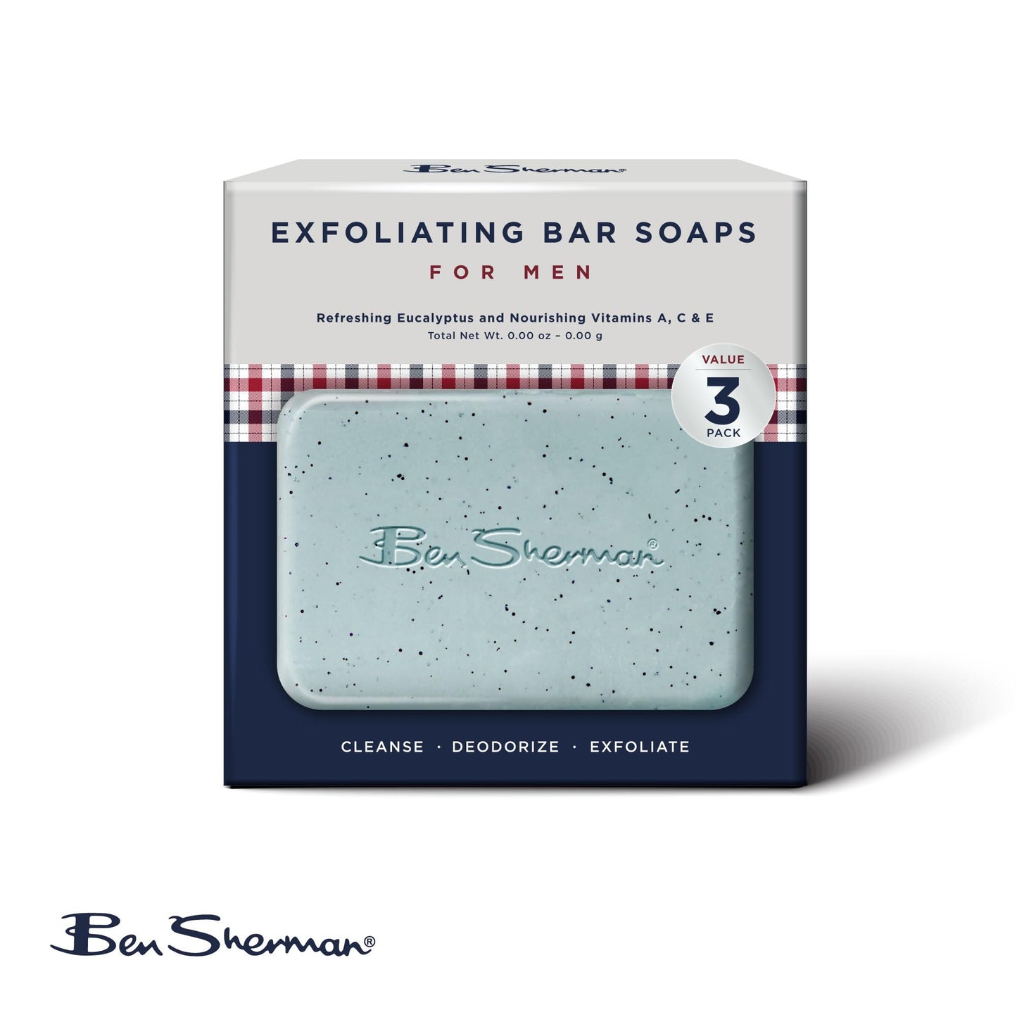 Ben Sherman Bar Soap for Men 3 Pack Men's Bar Soap, Exfoliating Body Soap Bars – Refreshing Eucalyptus