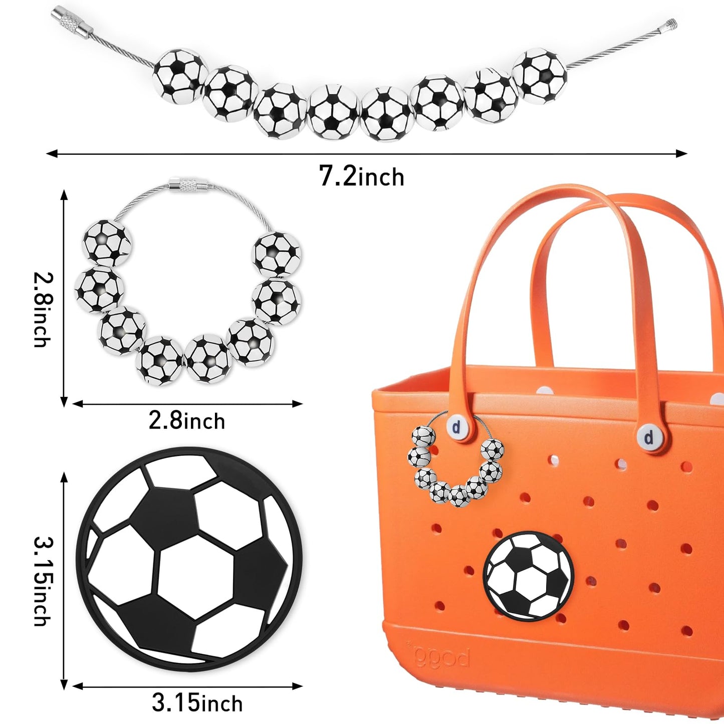 Ensemble d'accessoires pour sac Bogg MOVOLIVI, 2 porte-clés avec porte-clés Bogg et 3 porte-clés, accessoires de plage pour cadeaux amusants de Noël (football)