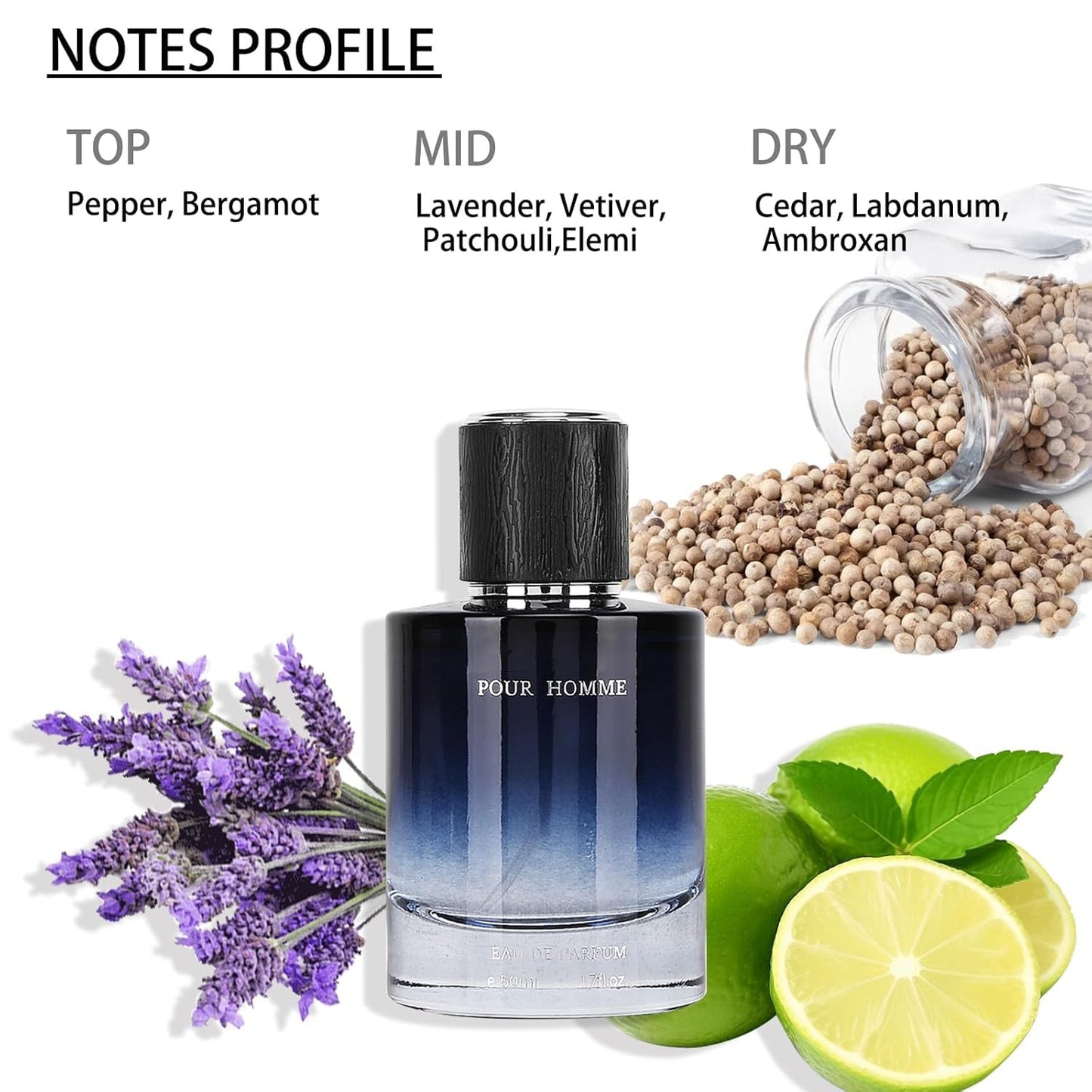 Hvngyn Bergamot Cologne for Men, Fresh Warm Mens Cologne Spray - Cedarwood, Pepper, Lavender and Musk Ideal Day or Night Fragrance Mist - Gifts for Men 1.7 Fl Oz