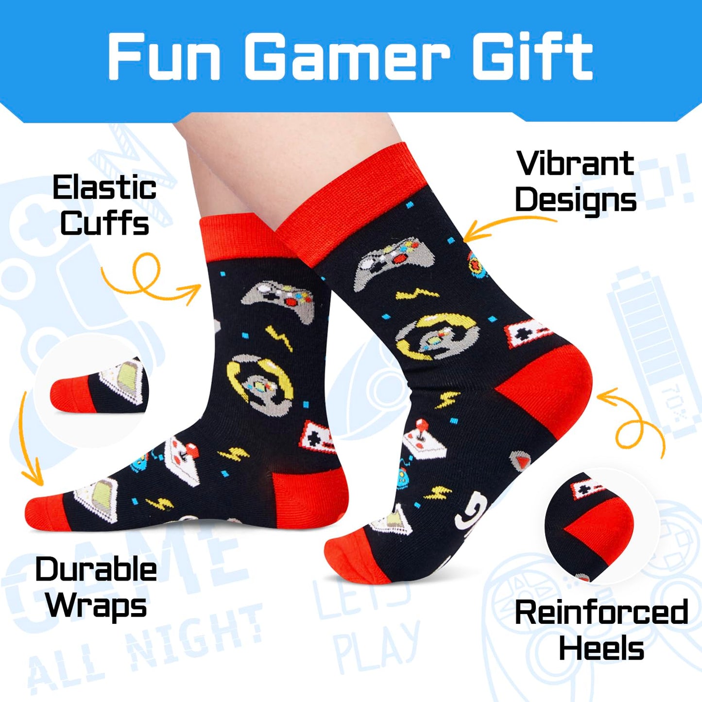 Cadeaux de jeu pour les adolescents joueurs - Chaussettes de jeu amusantes Chaussettes de jeu vidéo Cadeaux de Noël pour les enfants de 4 à 6 ans