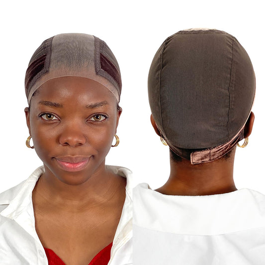 LAB HAIRS Wig Cap with Grip Band for Keeping Wigs in Place, More Full Cap-wide Transparent Lace for Lace Front Wigs - Brown/Black/Nude Non Slip Cap Make Your Wig Be Glueless (Brown-L)