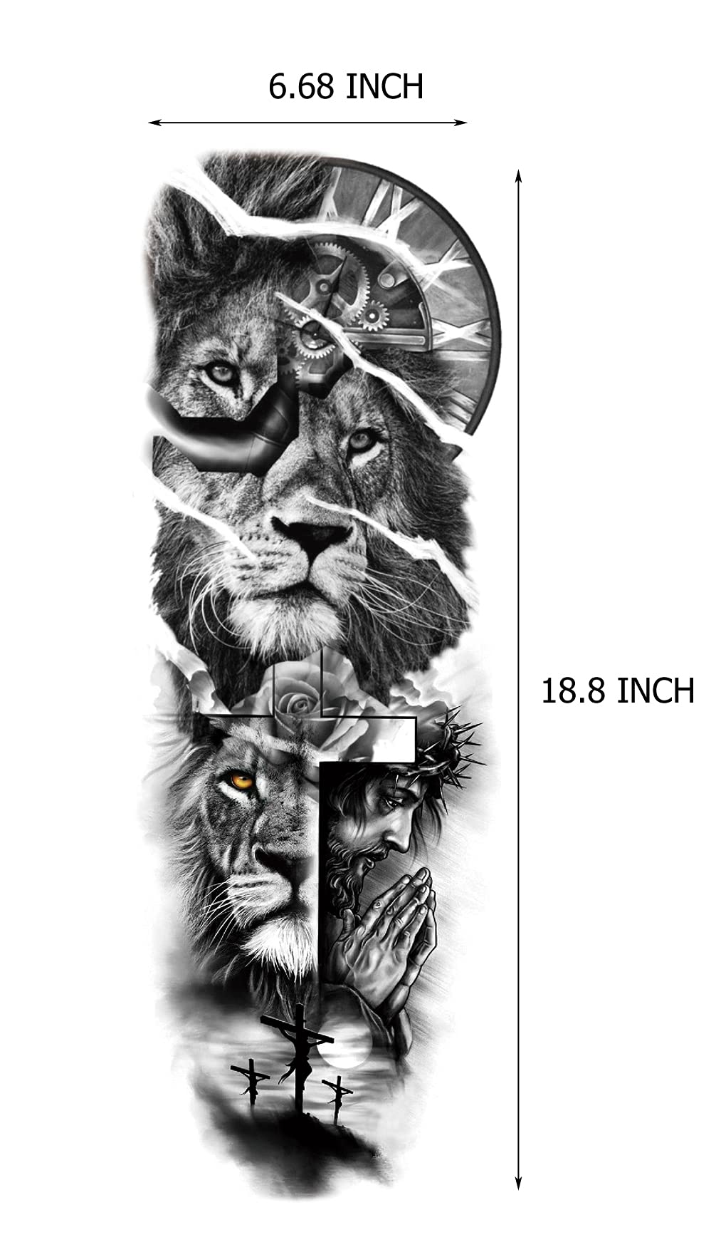 Kotbs 6 Sheets Realistic Lion King Long Full Temporary Tattoos for Women Men Kids Adults, Large Wolf Animal Fake Temporary Tattoo Sleeves Waterproof Leg Arm Temp Tatoos Fake Tattoos