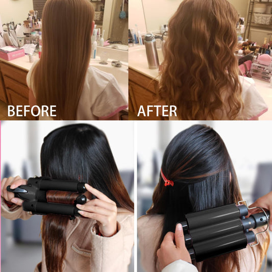 3 Barrel Curling Iron Jumbo 1.25 inch (32mm) Hair Curling Wand Crimper Instant Heating Adjustable Hair Curler with 2 Temperature Control