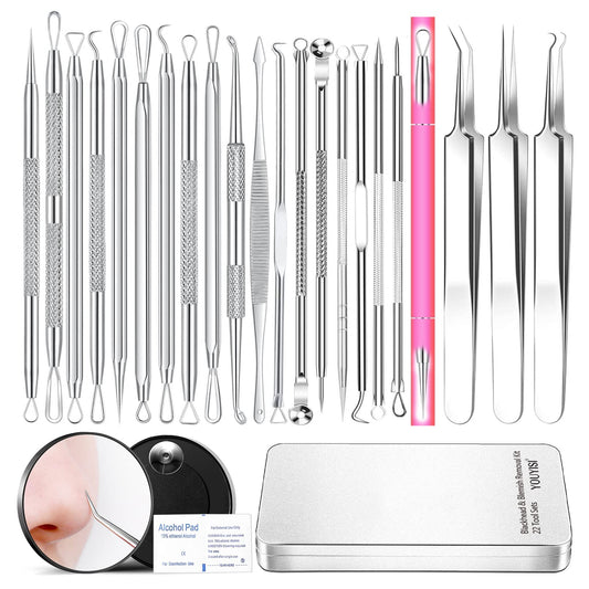 2024 Professional Pimple Popper Tool Kit - 22 PCS Blackhead Remover Tools for Acne and Zit Popping Comedone Extractor with Magnifying Glass and Alcohol Pad