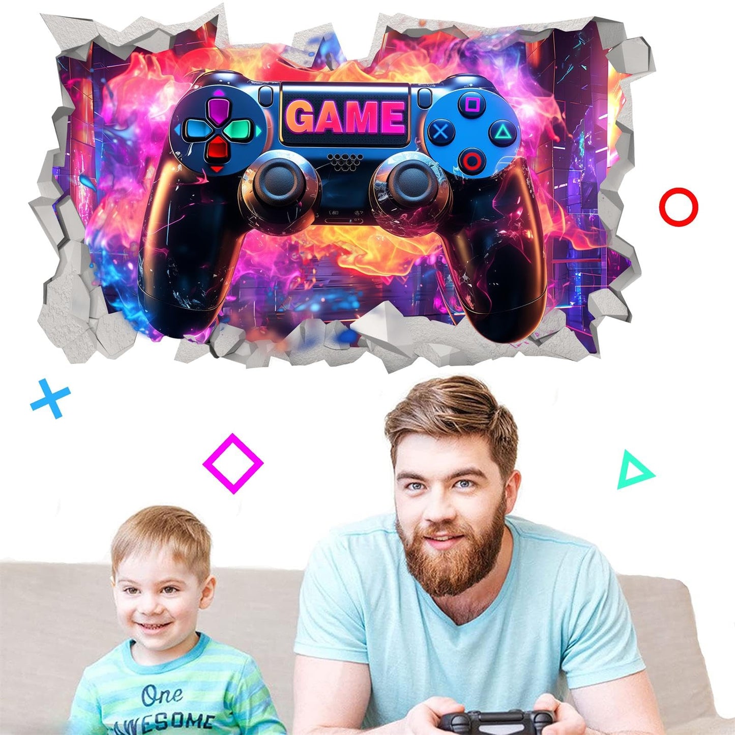 Gaming Wall Decals Gamer Wall Stickers Video Game Wall Art Murals Decals for Teenager Boys Room Broken Wall Gamer Controller Decoration Wallpaper Wall Sticker for Kids Bedroom Playroom Game Lover Gift