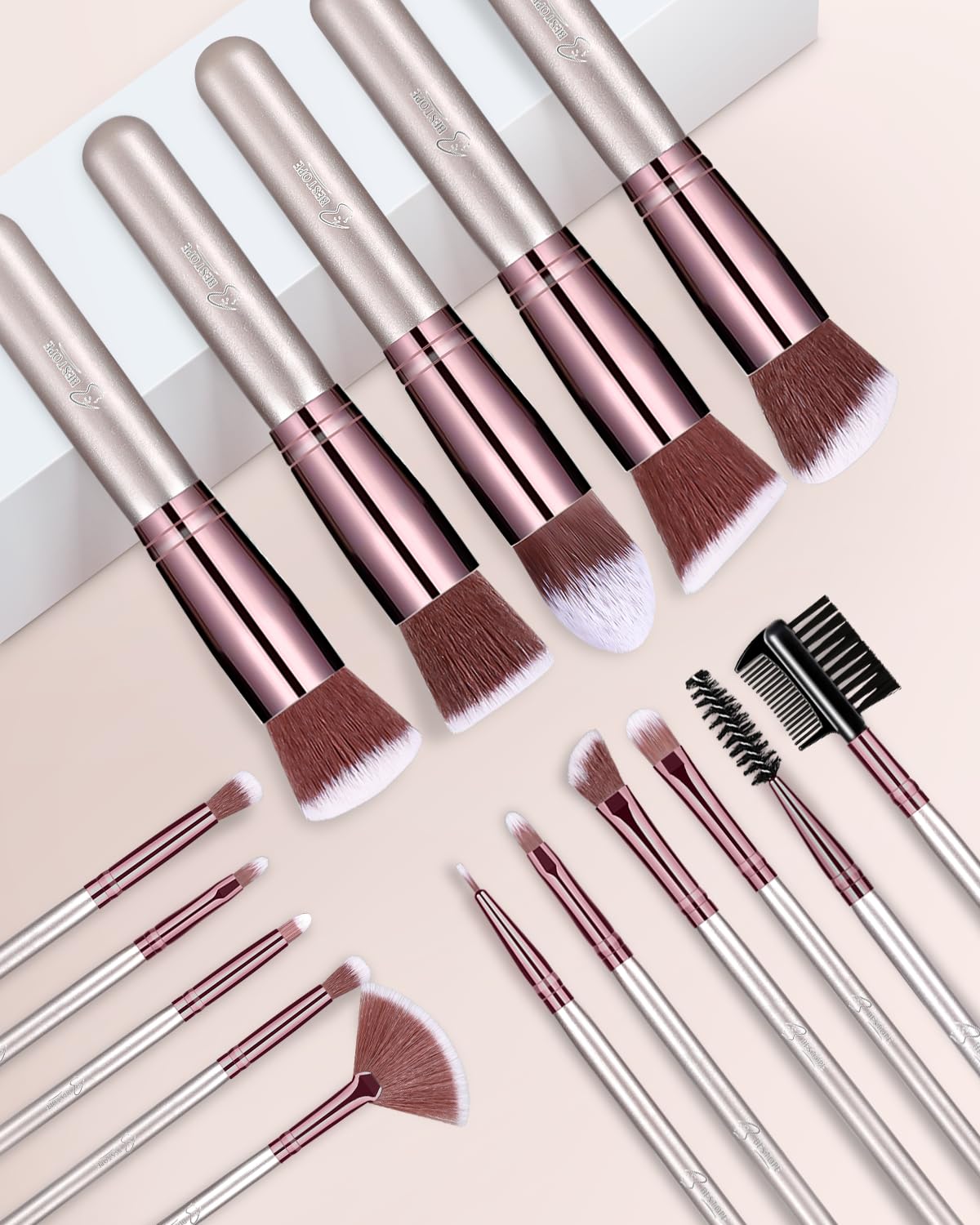 Makeup Brushes Makeup Brush Set, BESTOPE PRO Makeup Brushes Kit, 16Pcs Professional Makeup Brush Set for Eye and Face, Foundation Powder Concealers Blush Eyeshadow Brush Make UP Brushes Kit Champagne