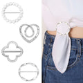 4 PCS Scarf Ring Clip T-shirt Ties Clips for Women Clothes Corner Knotted Button Fashion Metal Round Circle Shirt Clips Buckle Silver