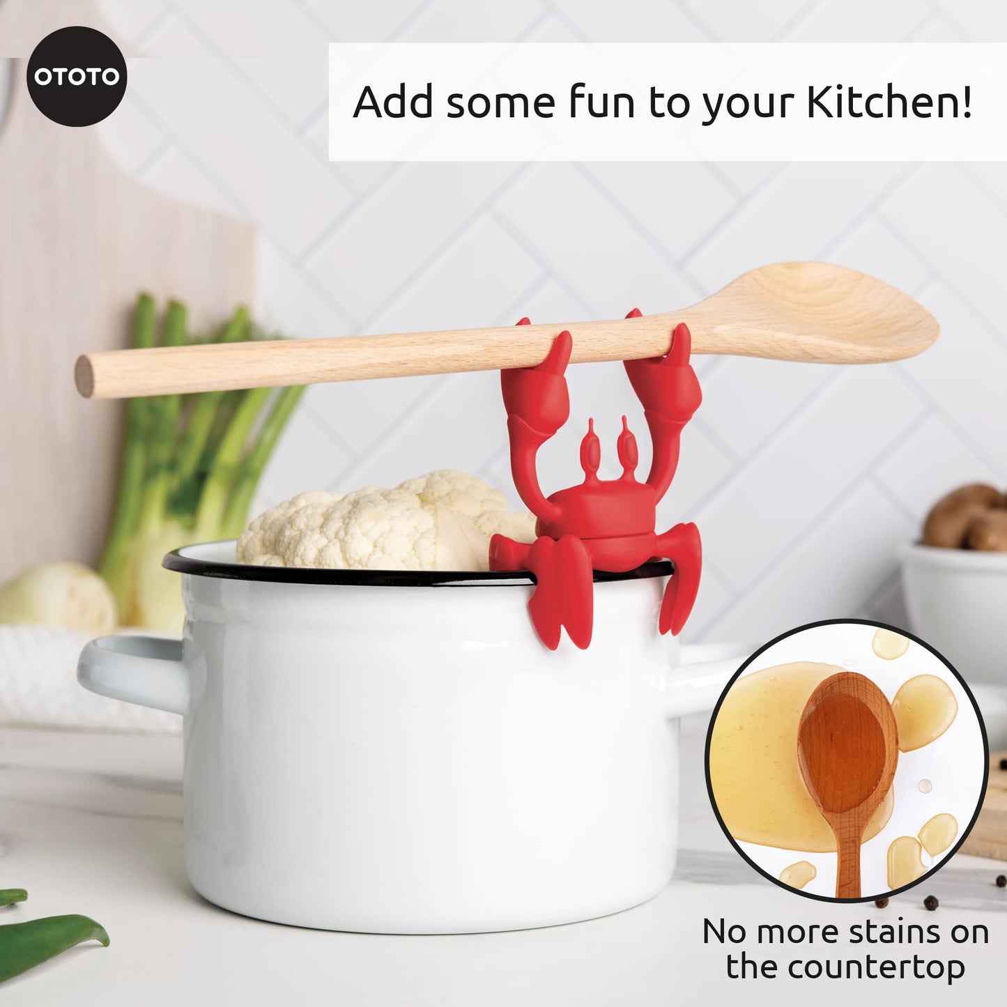 OTOTO Red the Crab Silicone Utensil Rest - Kitchen Gifts, Silicone Spoon Rest for Stove Top - Heat-Resistant, Funny Kitchen Gifts, Cooking Gifts - Non-Slip Spoon Holder Stove Organizer, Steam Releaser