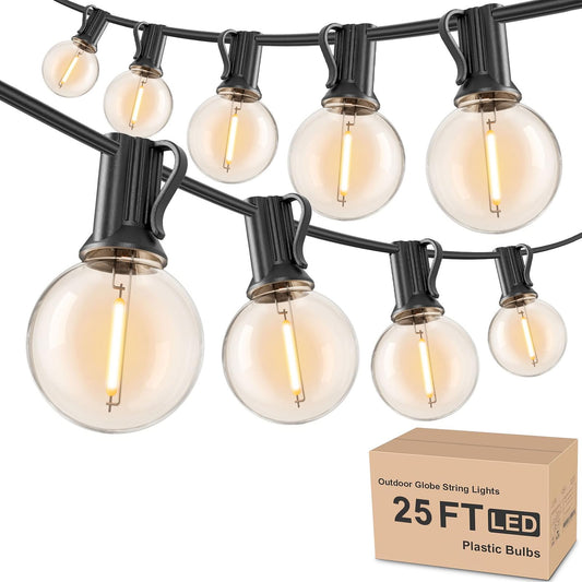 Guirlande lumineuse d'extérieur RTTY de 25 pieds, lumières de patio à LED G40 avec 13 ampoules en plastique, lumières globe suspendues incassables et étanches connectables pour porche, café, bistro, arrière-cour, gazebo, balcon, décoration de fête