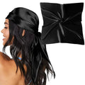 Zeiniua 35" Large Satin Head Scarf for Women Silk Hair Scarf Solid Color Hair Bandana for Night Hair Wrap Sleeping (Black)