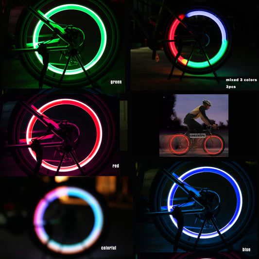 Constefire - 5 luces LED coloridas para rueda de bicicleta, resistentes al agua, fáciles de instalar, con 3 modos, para decoración de radios de bicicleta, seguridad y advertencia por la noche