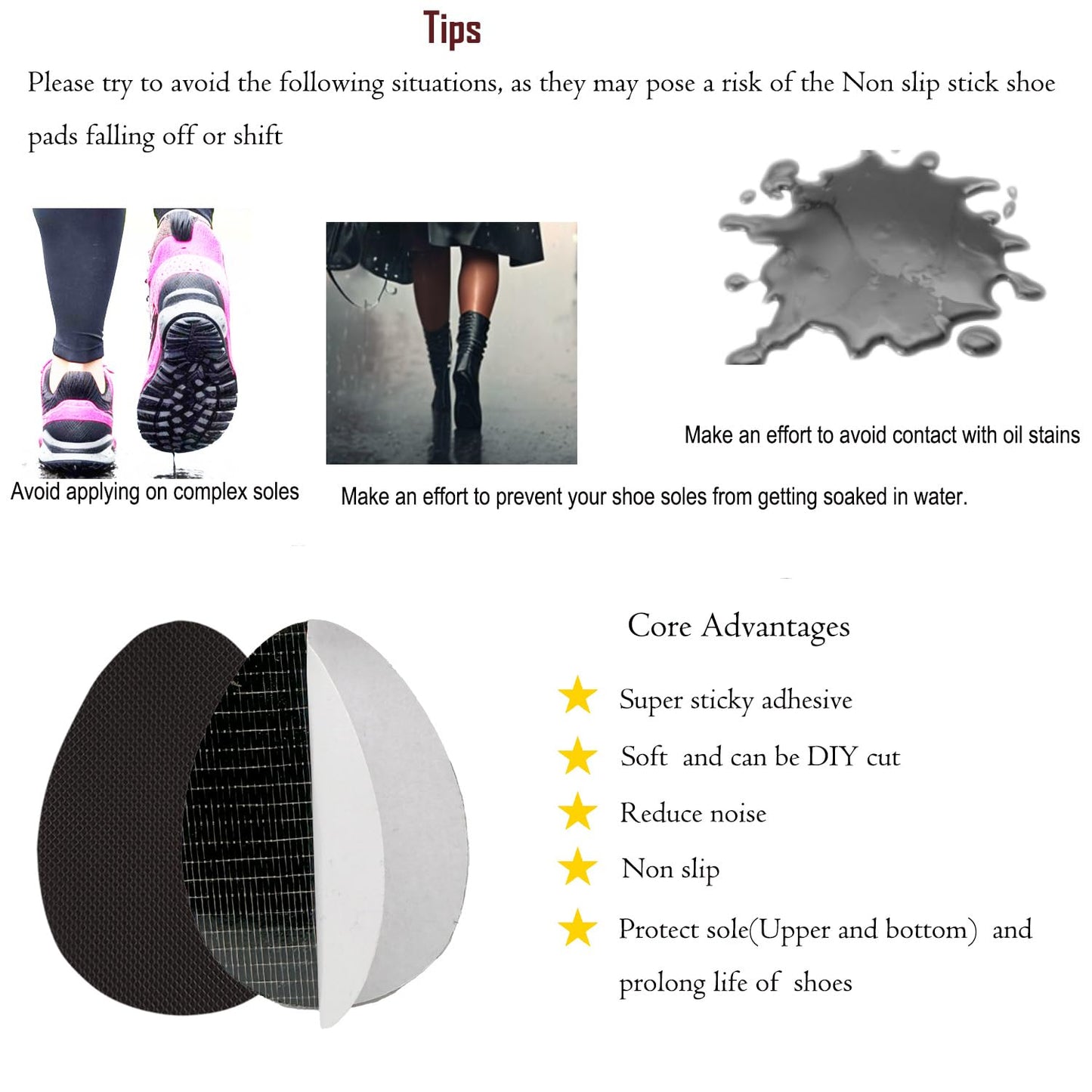 Non-Slip Shoes Pads Sole Protectors Adhesive, High Heels Anti-Slip Shoe Grips (Black 4pairs)