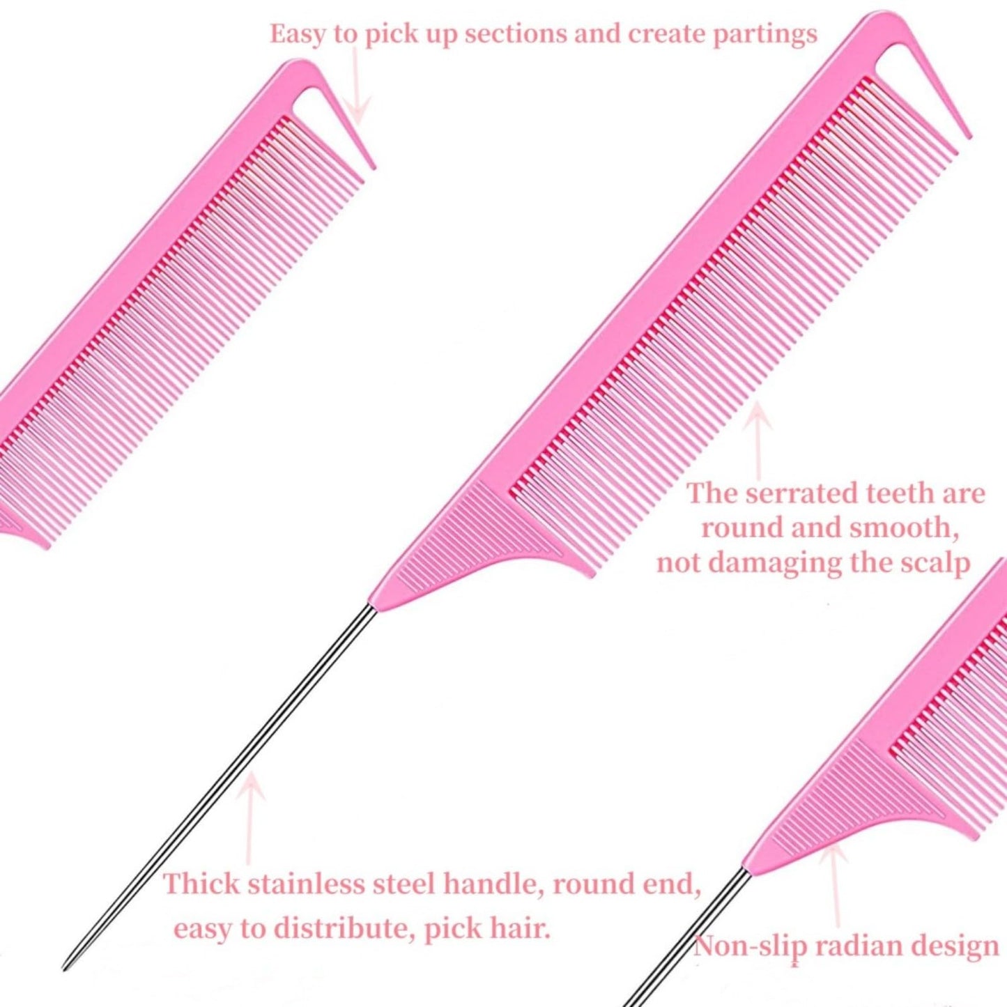 Hair Styling Tools Set 8 Pieces -4 Topsy hair Tail Tools 2 Rat Tail Combs, 1 Slick Back Hair Bristle Brush and 1 Edge Control Brush,Hair Pull Through Tools for Woman Girl Hair Styling. Pink Linmxiy