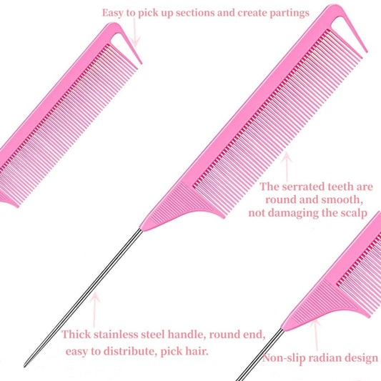 Hair Styling Tools Set 8 Pieces -4 Topsy hair Tail Tools 2 Rat Tail Combs, 1 Slick Back Hair Bristle Brush and 1 Edge Control Brush,Hair Pull Through Tools for Woman Girl Hair Styling. Pink Linmxiy