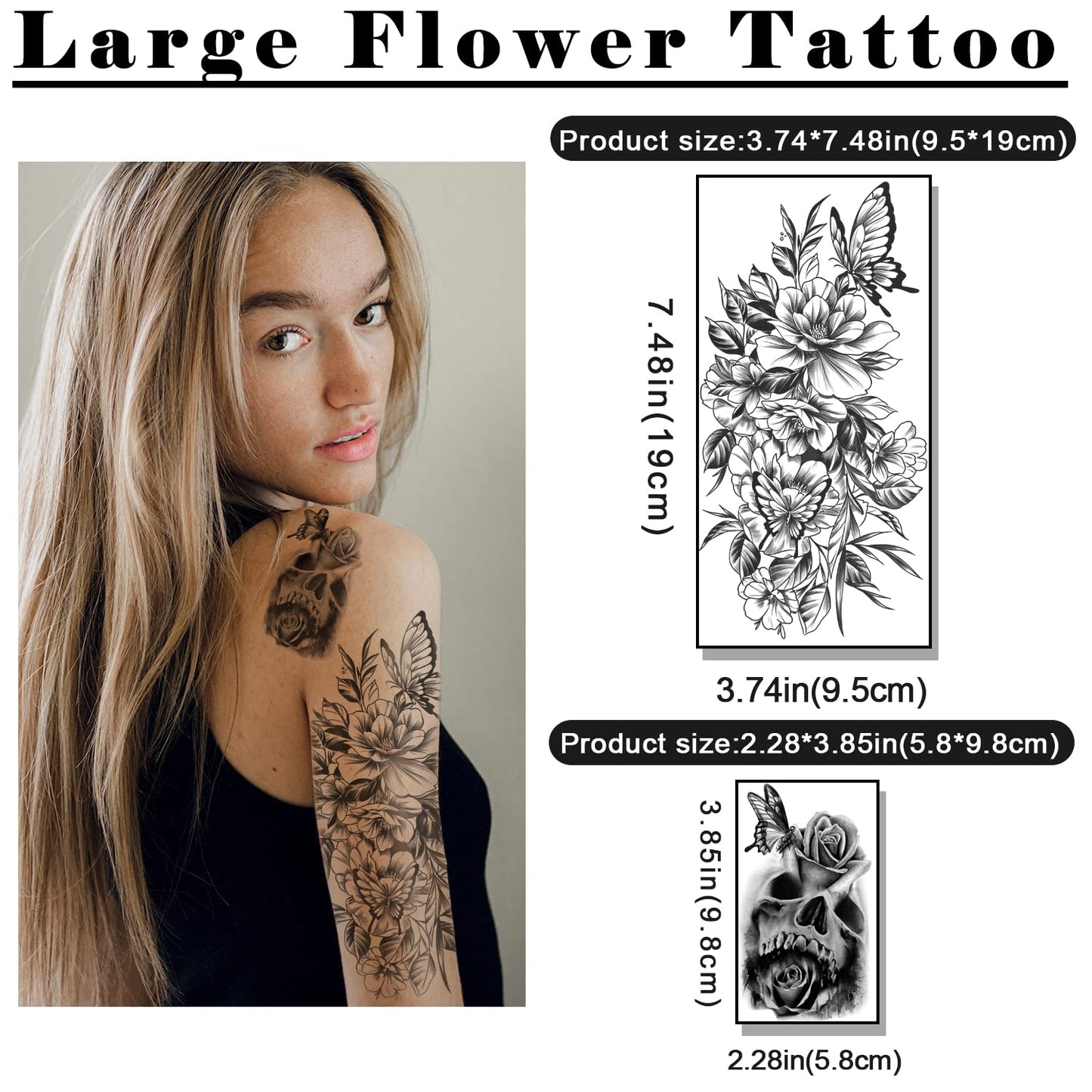 77 feuilles de tatouage temporaire, demi-bras réaliste lion loup hibou élan serpent papillon rose faux tatouages ​​pour filles garçons, tatouages ​​temporaires imperméables pour femmes hommes adultes poitrine épaule cou main