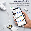 SD Card Reader for iPhone iPad, Oyuiasle Digital Trail Camera SD Card Viewer with Dual Slot for MicroSD/SD, Lightening&USBC Dual-Connector Memory Card Adapter for Photography, Plug and Play