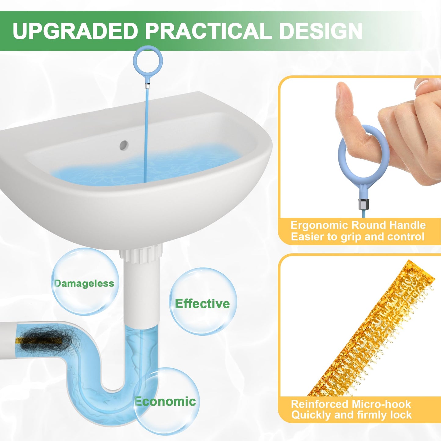 EastLink - Desatascador de pelos para desagüe de fregadero de 50 pulgadas, herramienta de desatascación de pelos de acero antirroturas, sinfines flexibles para ducha, para baño, colector de pelos de desagüe de bañera, paquete de 3