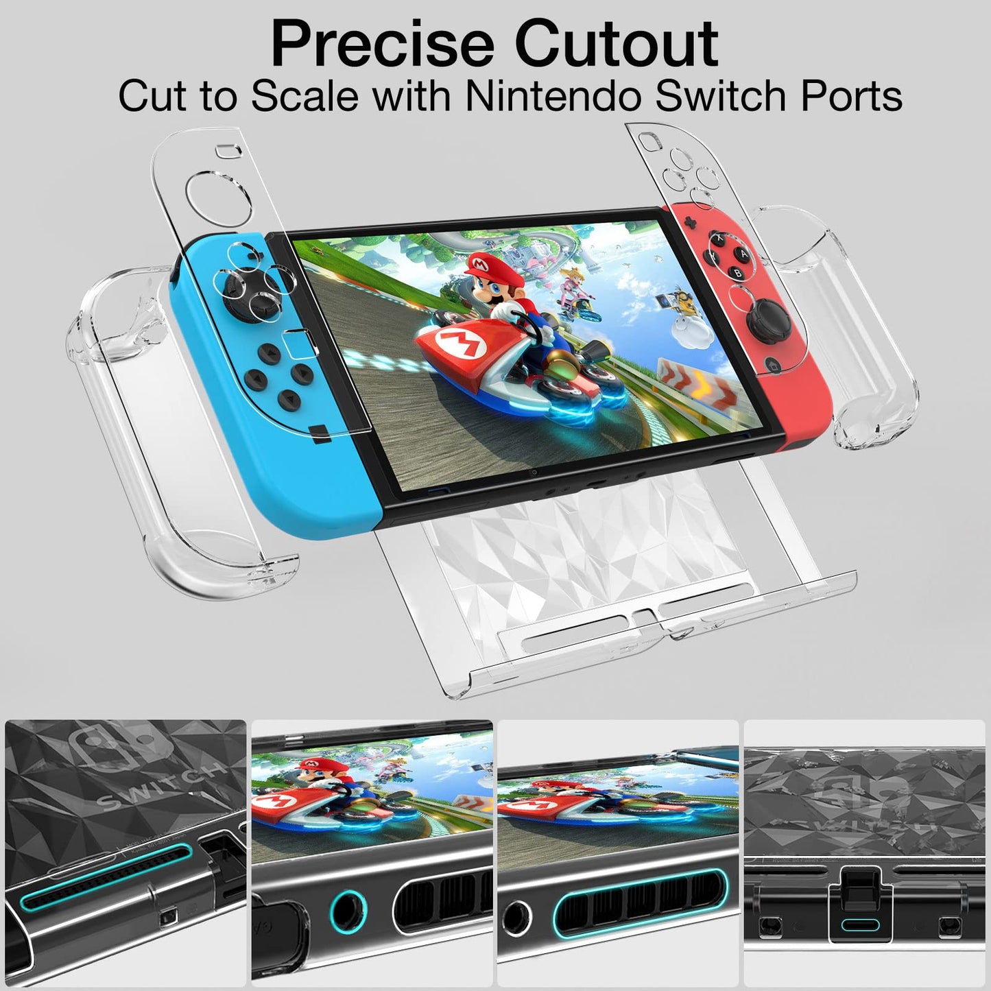 Case Compatible with Nintendo Switch with Protective Film, Transparent Protective Case for Nintendo Switch with Switch Protective Film and Grip Cover Case, Shock Absorption and AntiScratch