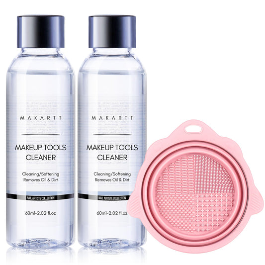 Makartt Makeup Brush Cleaner 3Pcs Set,for Cleaning Makeup Sponges,Brushes and Powder Puff,Deep Cleaning Makeup Brush Cleaner Solution with cleaning bowl,Removes Makeup Cosmetic Residue(4.04 fl oz)