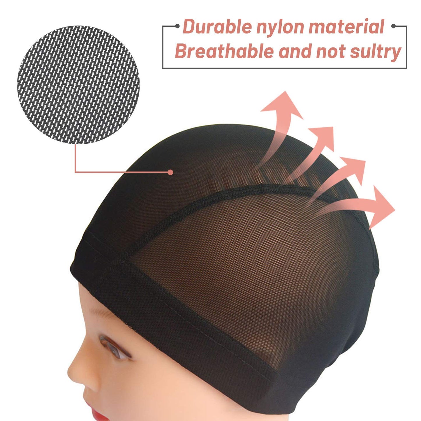 Lot de 6 bonnets de perruque en maille extensible Smilco pour la fabrication de perruques (noir)