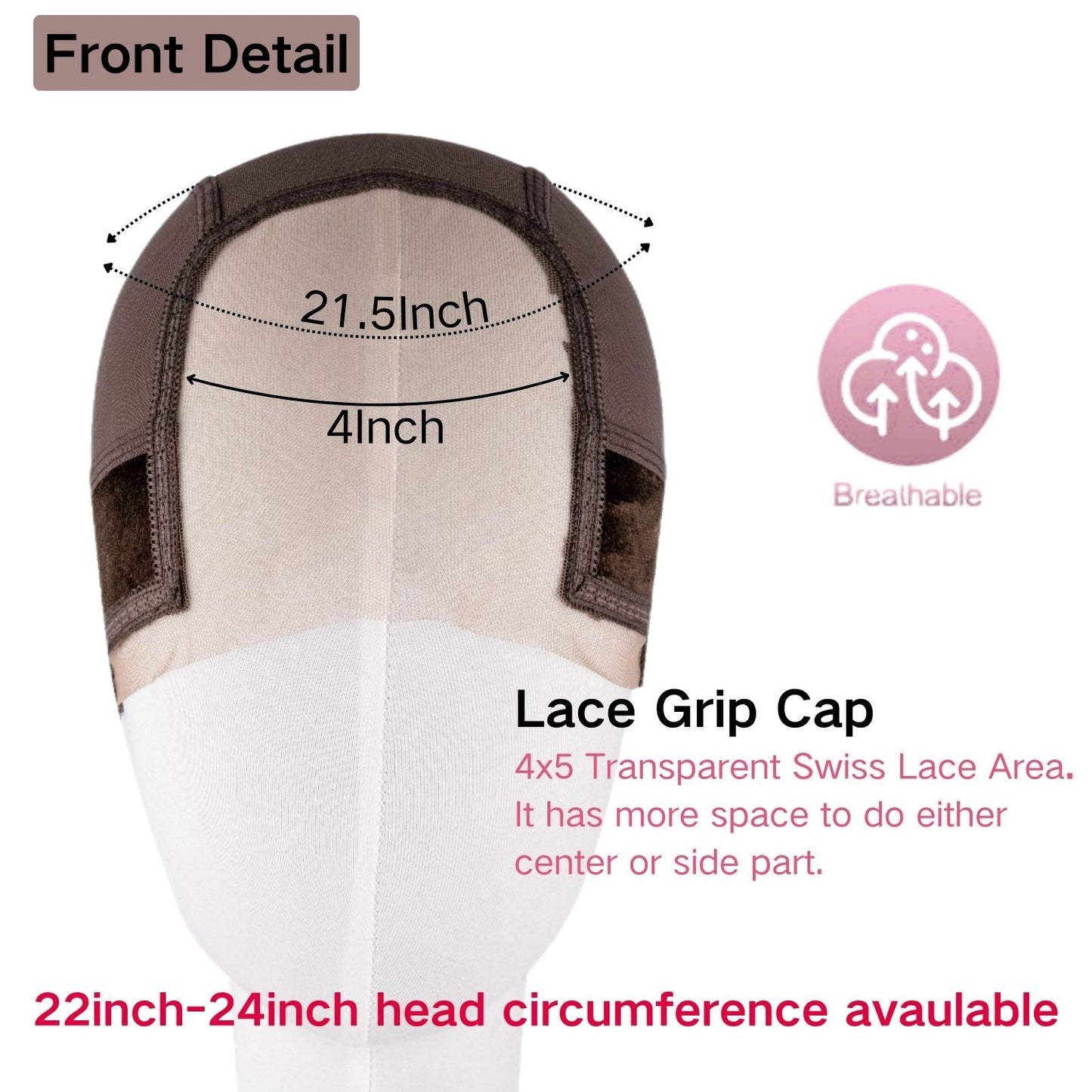 Lace Wig Grip Cap Women: 4x5 Transparent Swiss Lace Front - Non-slip Wig Gripper for Keeping Wigs In Place - Adjustable Elastic Headband with Velcro