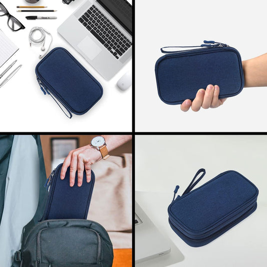 CAOODKDK Electronic Organizer Travel Cable Accessories Bag, Electronic Organizer Case, Electronic Accessories Organizer Bag for Power Bank, Charging Cords, USB Cable, Earphones (Navy Blue)