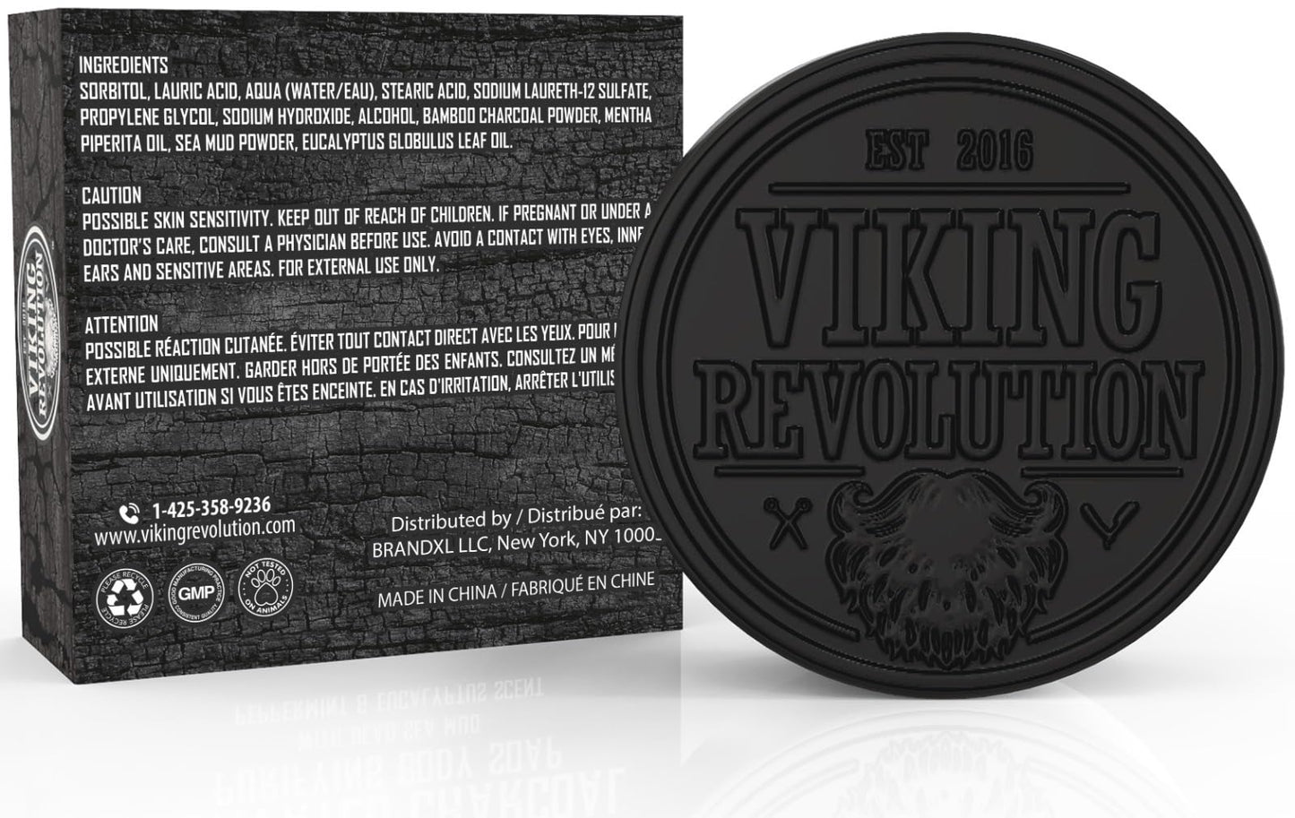 Viking Revolution Skin Cleaning Agent Activated Charcoal Soap for Men w/Dead Sea Mud, Body and Face, Cleanser,Cleansing Blackheads - Peppermint & Eucalyptus Scent 0.7 Fl Oz (Pack of 1)