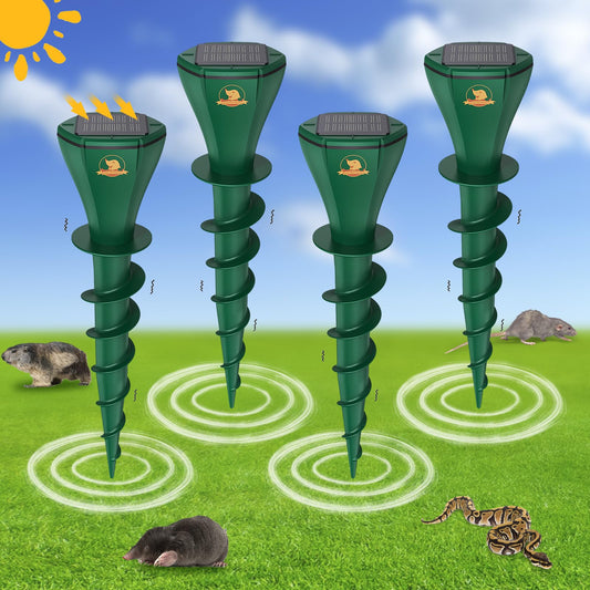 4 Pack Solar Powered Mole Repellent for Lawns, IP65 Waterproof Mole Trap Gopher Repellent