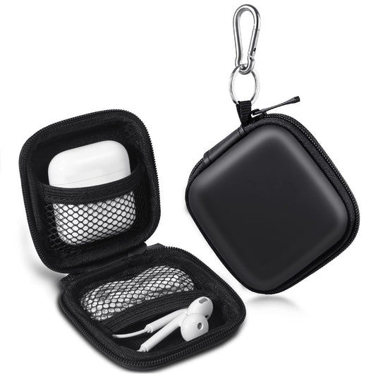 Earbud Case, Earphone Case Headphone EVA Earbud Holder with Stainless Steel Carabiner Cell Phone Accessories Organizer Mini Earbud Pouch for Wireless Earbuds, Bluetooth Headset, SD Memory Card