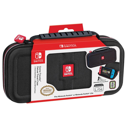 Game Traveler Nintendo Switch Deluxe OLED Case - Also for Switch & Switch Lite, Black Ballistic Nylon, Viewing Stand & Bonus Game Cases, Deluxe Handle, Licensed by Nintendo, #1 Selling Case in USA