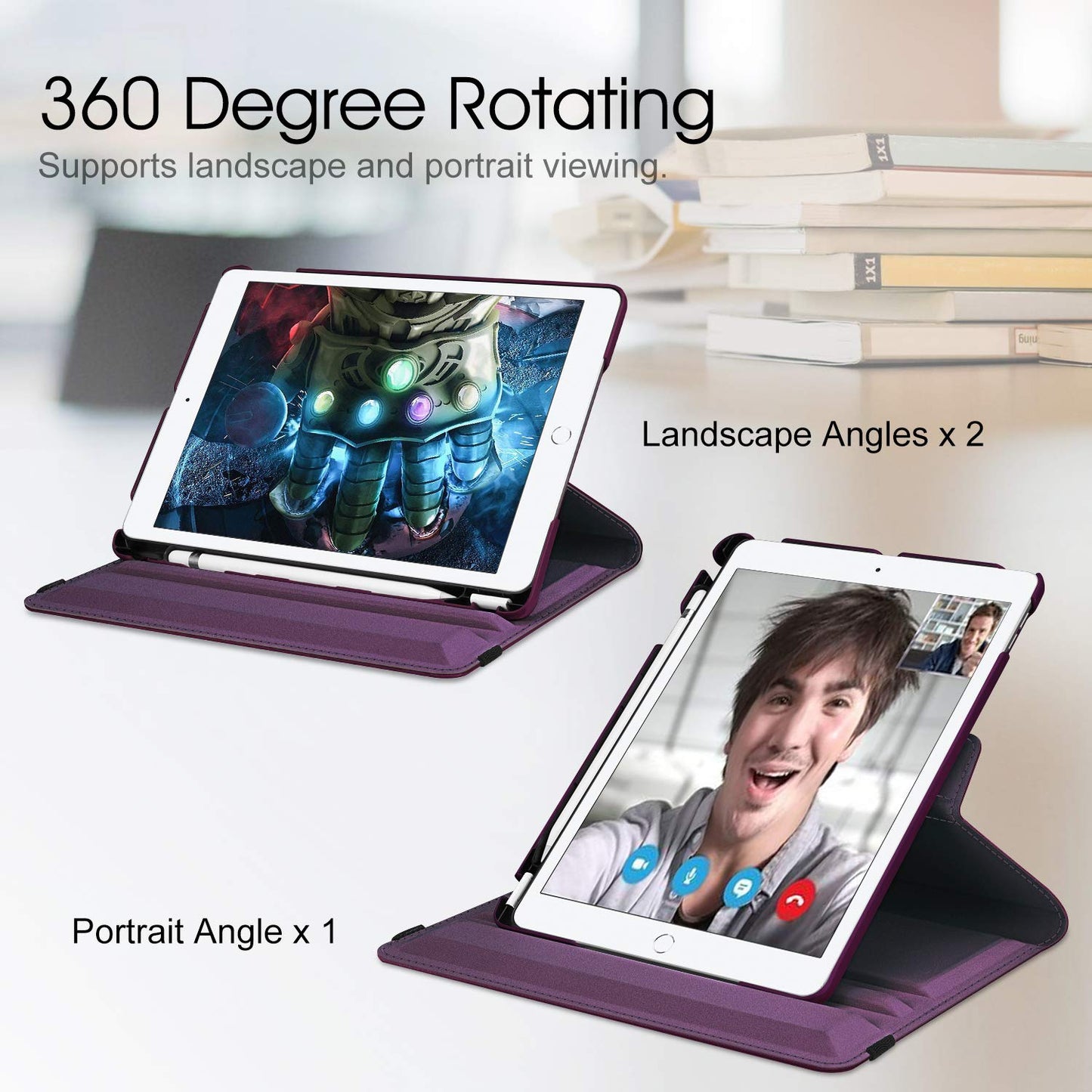 Fintie Rotating Case for iPad 9th Generation (2021) / 8th Generation (2020) / 7th Gen (2019) 10.2 Inch - 360 Degree Rotating Stand Cover with Pencil Holder, Auto Wake Sleep, Purple