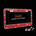 TZARROT Cadres de plaque d'immatriculation en strass rouge pour femmes, couverture de plaque d'immatriculation en métal antirouille, accessoires de voiture Bling pour femmes et filles