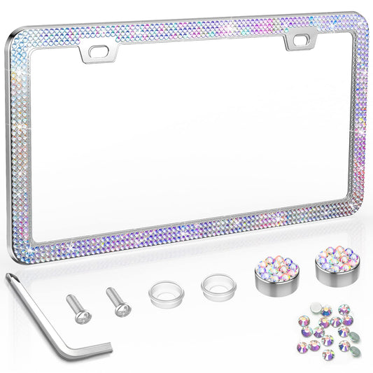 SHARE&amp;CARE Cadre de plaque d'immatriculation Bling, couvercle de plaque d'immatriculation en cristal, support de plaque d'immatriculation de voiture avec ensemble de vis en cristal strass - 1 paquet (couleur AB 1)