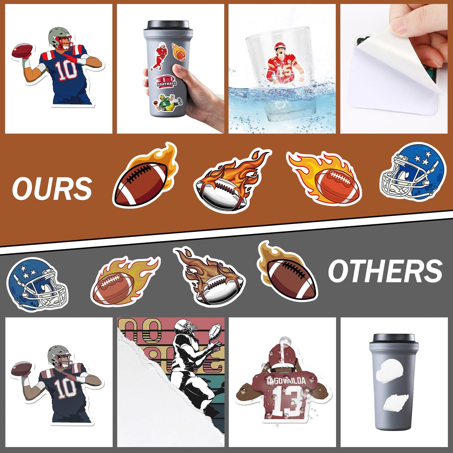 JULBEAR Football Stickers, 200PCS Water Bottle Stickers Non-Repeating Vinyl Holiday Party Stickers for Cards Scrapbooking Crafts Decorations Party Favors Gifts for Kids Teens Adults