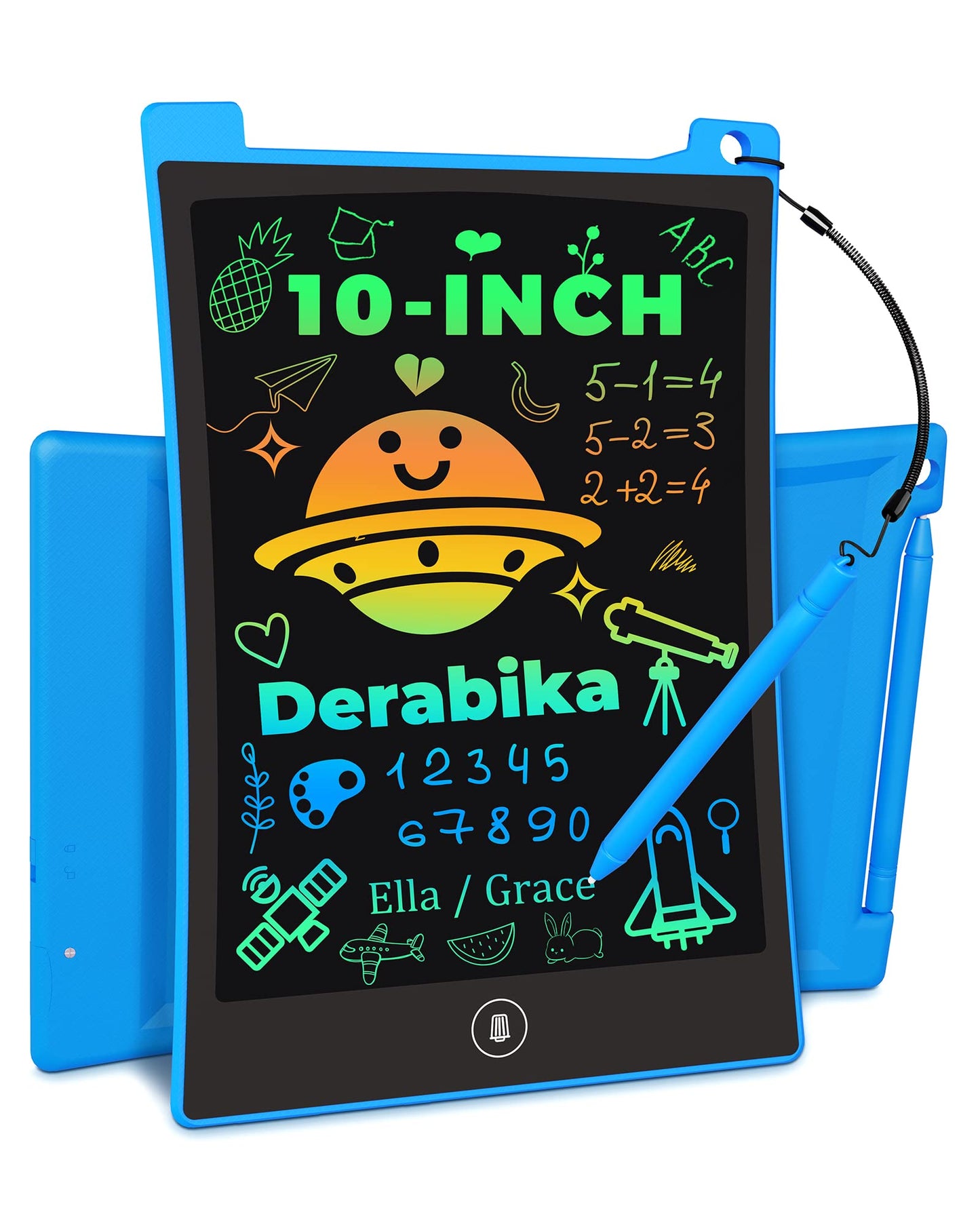 Derabika LCD Writing Tablet Doodle Board, 10inch Colorful Drawing Tablet Writing Pad, Kids Travel Essentials, Toddler Toys for 3 4 5 6 7 8 Year Old Girls Boys (Blue)