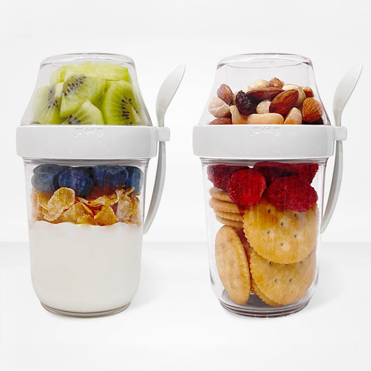 Felli On the Go Yogurt Parfait Snack Cup with Lid 100% Leak Proof, Travel Spoon, Granola Holder for Cereal Trifle Fruit Overnight Oats Container Reusable, To Go Breakfast, Hiking Jar (2, White)