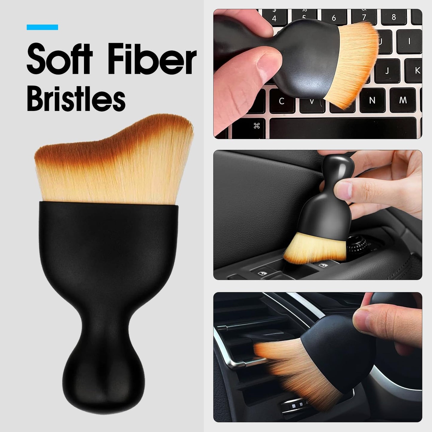 Brosse de nettoyage d'intérieur de voiture, brosse de nettoyage à poils doux, brosse à épousseter, outil de nettoyage d'intérieur de voiture, brosse de nettoyage de voiture de conception incurvée pour bouches d'aération de climatisation, cuir (2 pièces)