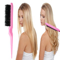 ZVOREI 8Pcs Hair Brushes Set with 4Pcs Topsy Hair Tail Tools 1Pcs Bristle Teasing Hair Brush 1Pcs Edge Control Brush 2Pcs Metal Pin Rat Tail Combs for Woman Girl Hair Styling,Edge&Back Brushing Pink