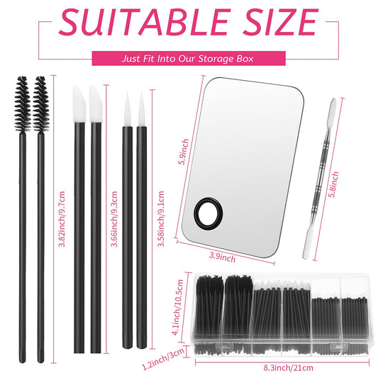 260 Pieces Disposable Makeup Tools Kit, Eyeliner Brushes Mascara Wands Lipstick Applicators Plastic Organizer Box Short Waterproof Cape Stainless Steel Makeup Palette, Spatula (Black) (Black)