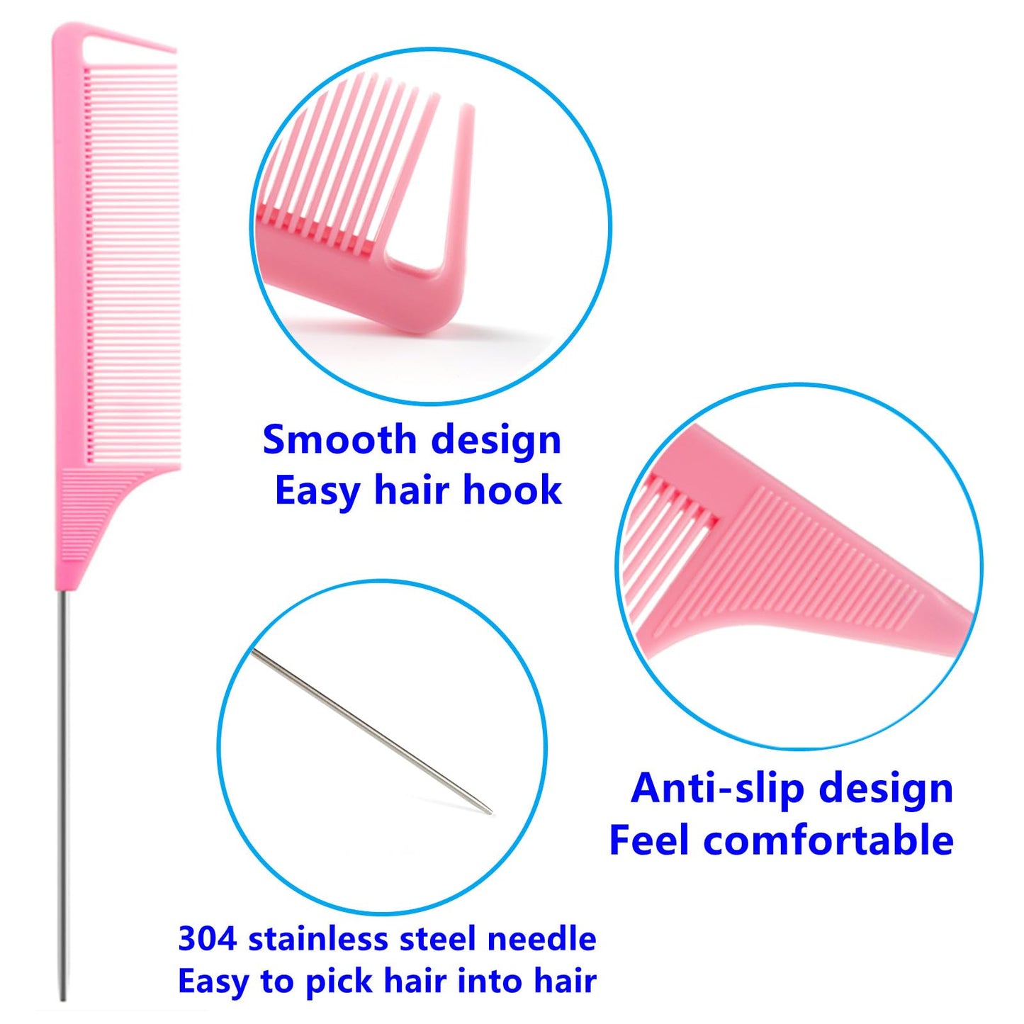 Luumxai 9pcs Topsy Hair Tail Tool and rat tail comb set,6pcs French Braiding Tool ring,3Pcs Metal Parting Combs,Woman Girl Hair Styling (Pink,Purple, Black)