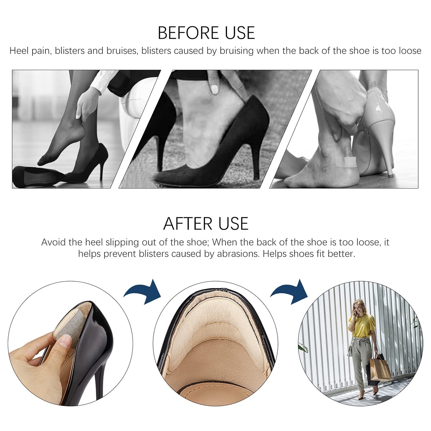 Heel Grips Liner, Cushions Heel Pads Insert Prevent Too Big, Slipping, Blisters, Filler for Loose Shoe Fit (Pale Apricot+Black)