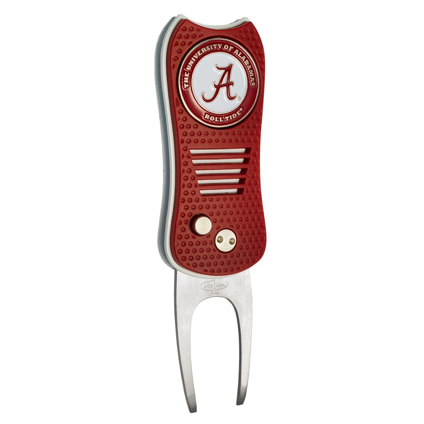 Herramienta retráctil para marcar pelotas de golf de la NCAA Alabama Crimson Tide con marcador de bola magnético de doble cara, diseño patentado de una sola punta que causa menos daños a los greens