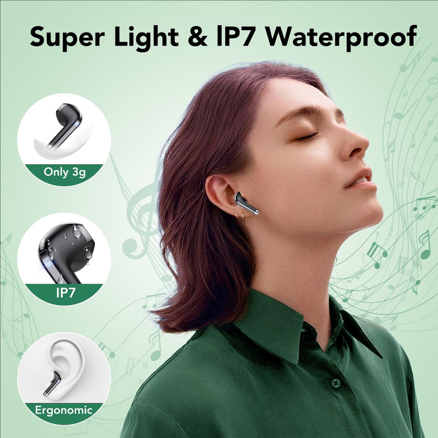 Wireless Earbuds, Bluetooth Headphones 5.3, 50H Playtime LED Display Deep Bass Ear Buds with 4 ENC Noise Cancelling Mic, IP7 Waterproof in-Ear Earphones for Phone Tablet Laptop Sports