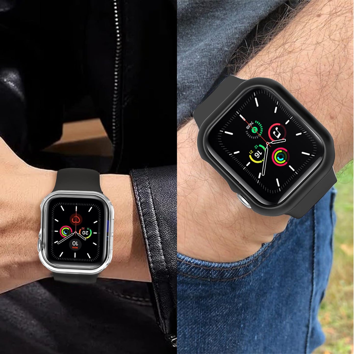 Jaroco - Juego de 2 fundas protectoras para Apple Watch Series SE2 SE 6 5 4 40 mm (sin protector de pantalla), delgadas y a prueba de golpes, para accesorios iWatch S6/S5/S4/SE de 40 mm, color negro y transparente