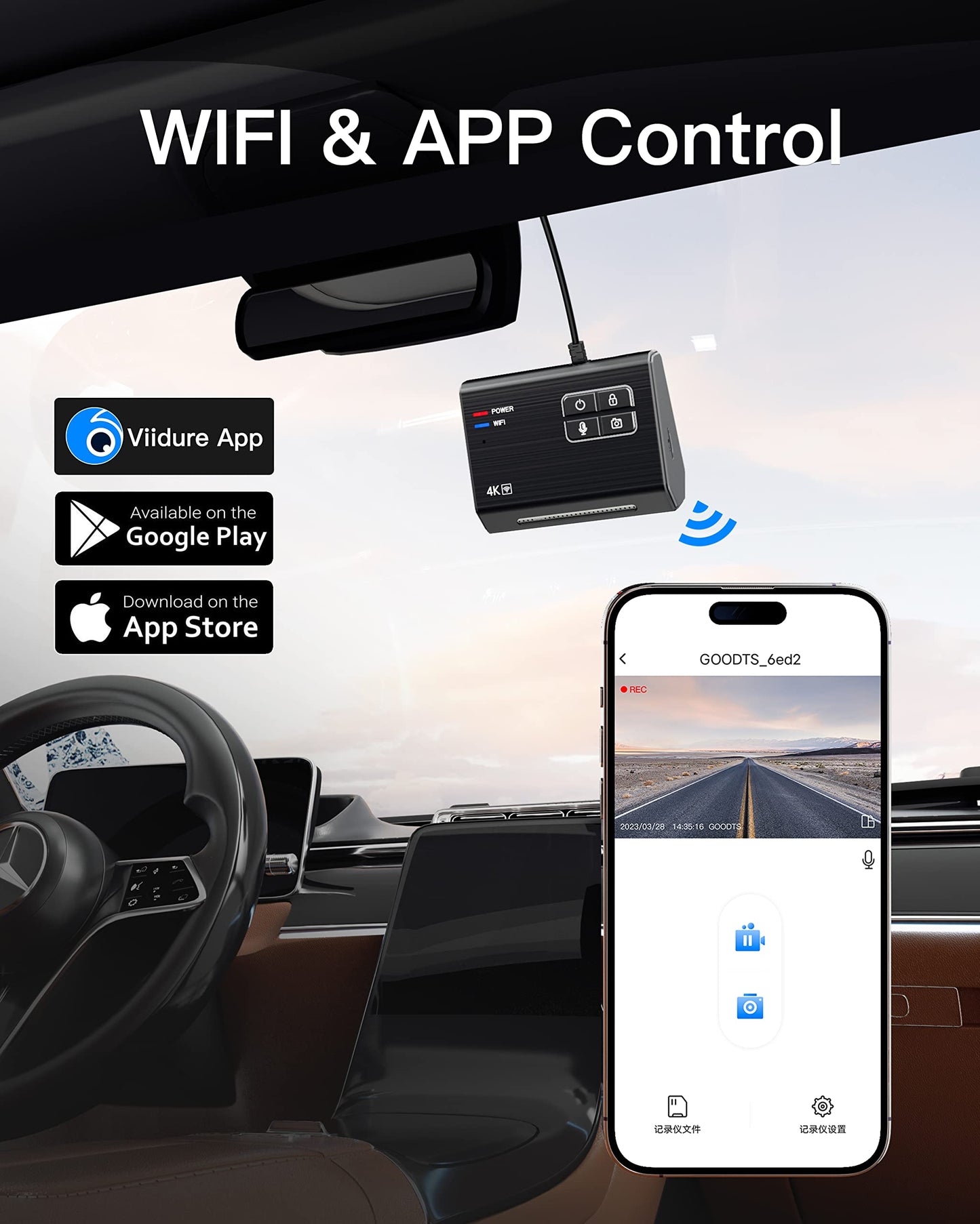 4K Dash Cam Front, GOODTS Car Camera 2160P with WiFi, Dash Camera for Cars with Dedicated Car Charger, Dashcam with App Control,G-Sensor,Parking Monitor,Loop Recording,3M Bracket,Free 64GB SD Card