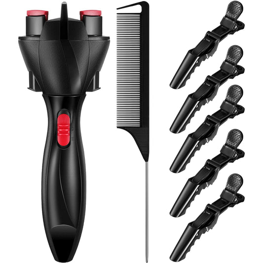 7 Pieces Automatic Braider Set - Electronic Braid Maker, Hair Twister with Comb and Clips for Styling (Black)